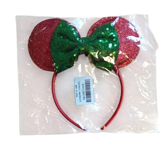 NWT Disney Red & Green Sequin Minnie Mouse Headband Christmas Holiday‎ - Picture 1 of 4